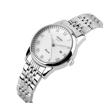 SKMEI 9058 Multifunctional Outdoor Fashion Waterproof Steel Strip Quartz Wrist Watch(Men Style White)-garmade.com