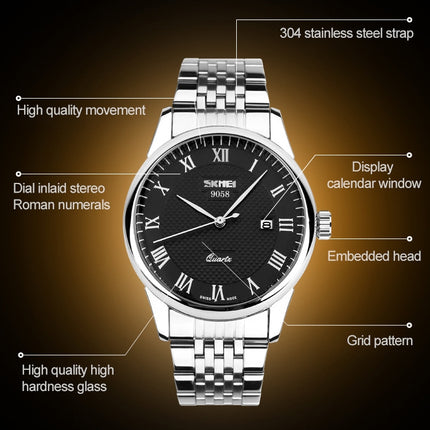 SKMEI 9058 Multifunctional Outdoor Fashion Waterproof Steel Strip Quartz Wrist Watch(Men Style White)-garmade.com