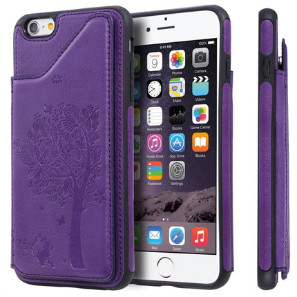 For iPhone 6 Plus Cat Tree Embossing Pattern Shockproof Protective Case with Card Slots & Photo Frame(Purple)-garmade.com