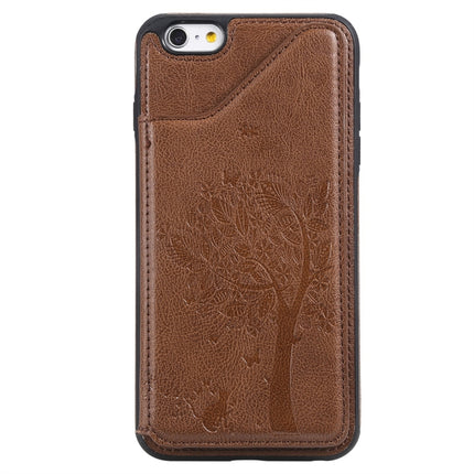 For iPhone 6 Plus Cat Tree Embossing Pattern Shockproof Protective Case with Card Slots & Photo Frame(Brown)-garmade.com