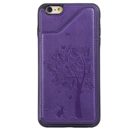 For iPhone 6 Cat Tree Embossing Pattern Shockproof Protective Case with Card Slots & Photo Frame(Purple)-garmade.com