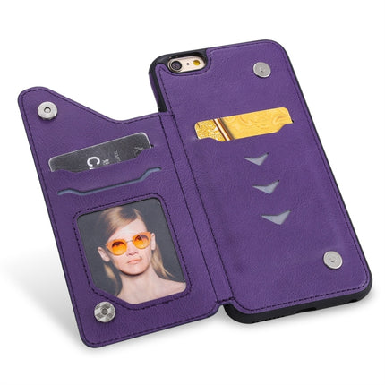 For iPhone 6 Cat Tree Embossing Pattern Shockproof Protective Case with Card Slots & Photo Frame(Purple)-garmade.com
