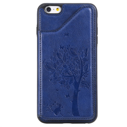 For iPhone 6 Cat Tree Embossing Pattern Shockproof Protective Case with Card Slots & Photo Frame(Blue)-garmade.com