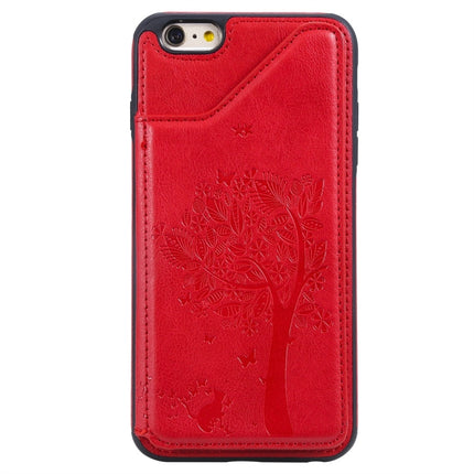 For iPhone 6 Cat Tree Embossing Pattern Shockproof Protective Case with Card Slots & Photo Frame(Red)-garmade.com