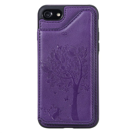 For iPhone 7 / 8 Cat Tree Embossing Pattern Shockproof Protective Case with Card Slots & Photo Frame(Purple)-garmade.com
