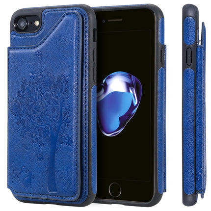 For iPhone 7 / 8 Cat Tree Embossing Pattern Shockproof Protective Case with Card Slots & Photo Frame(Blue)-garmade.com