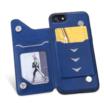 For iPhone 7 / 8 Cat Tree Embossing Pattern Shockproof Protective Case with Card Slots & Photo Frame(Blue)-garmade.com