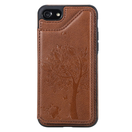 For iPhone 7 / 8 Cat Tree Embossing Pattern Shockproof Protective Case with Card Slots & Photo Frame(Brown)-garmade.com