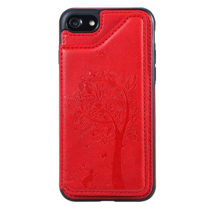 For iPhone 7 / 8 Cat Tree Embossing Pattern Shockproof Protective Case with Card Slots & Photo Frame(Red)-garmade.com