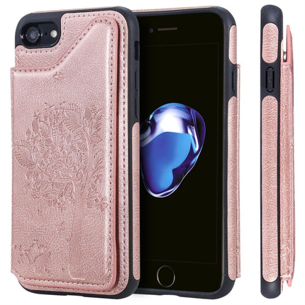 For iPhone 7 / 8 Cat Tree Embossing Pattern Shockproof Protective Case with Card Slots & Photo Frame(Rose Gold)-garmade.com