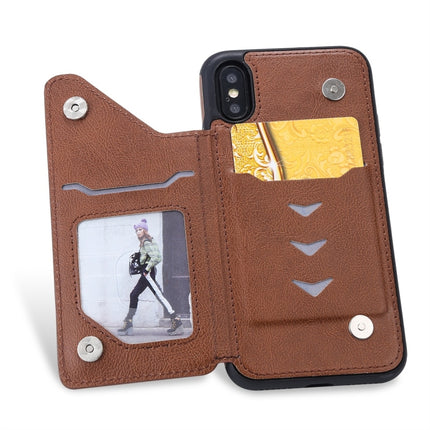 For iPhone X Cat Tree Embossing Pattern Shockproof Protective Case with Card Slots & Photo Frame(Brown)-garmade.com