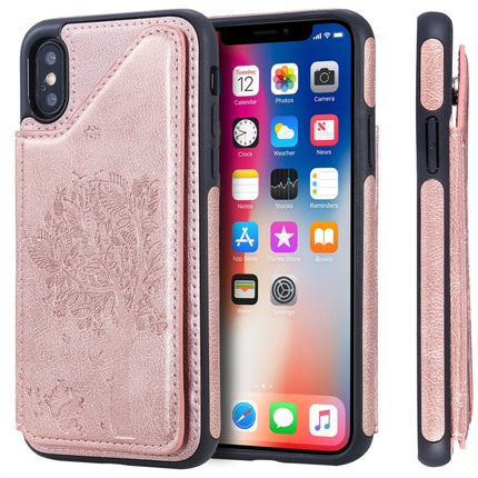 For iPhone X Cat Tree Embossing Pattern Shockproof Protective Case with Card Slots & Photo Frame(Rose Gold)-garmade.com
