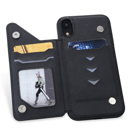 For iPhone XR Cat Tree Embossing Pattern Shockproof Protective Case with Card Slots & Photo Frame(Black)-garmade.com