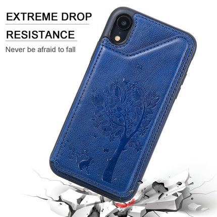 For iPhone XR Cat Tree Embossing Pattern Shockproof Protective Case with Card Slots & Photo Frame(Black)-garmade.com