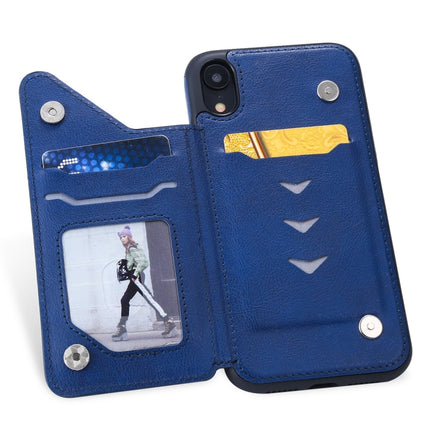 For iPhone XR Cat Tree Embossing Pattern Shockproof Protective Case with Card Slots & Photo Frame(Blue)-garmade.com