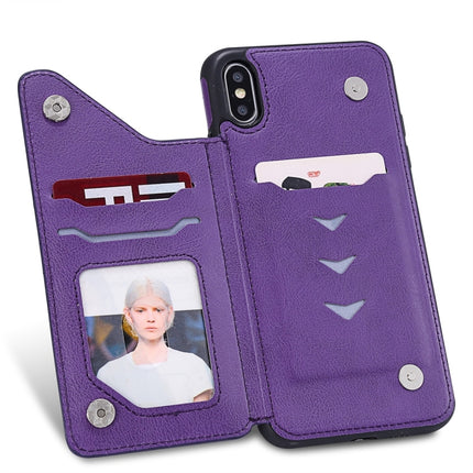 For iPhone XS Max Cat Tree Embossing Pattern Shockproof Protective Case with Card Slots & Photo Frame(Purple)-garmade.com