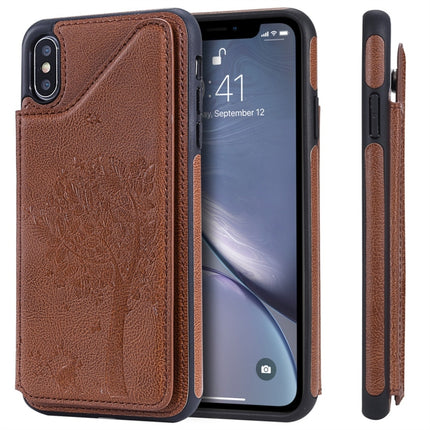 For iPhone XS Max Cat Tree Embossing Pattern Shockproof Protective Case with Card Slots & Photo Frame(Brown)-garmade.com