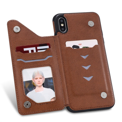 For iPhone XS Max Cat Tree Embossing Pattern Shockproof Protective Case with Card Slots & Photo Frame(Brown)-garmade.com