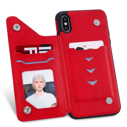 For iPhone XS Max Cat Tree Embossing Pattern Shockproof Protective Case with Card Slots & Photo Frame(Red)-garmade.com