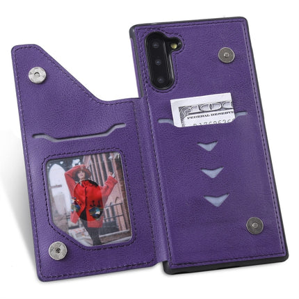 For Galaxy Note 10 Cat Tree Embossing Pattern Shockproof Protective Case with Card Slots & Photo Frame(Purple)-garmade.com