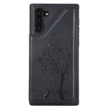For Galaxy Note 10 Cat Tree Embossing Pattern Shockproof Protective Case with Card Slots & Photo Frame(Black)-garmade.com
