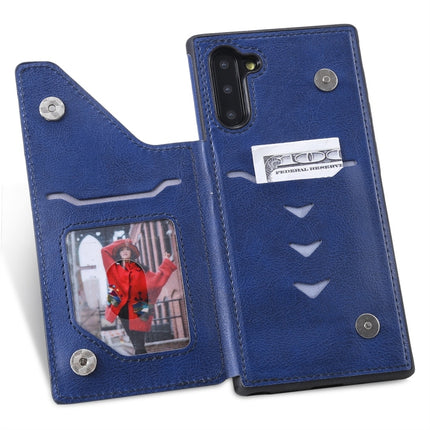 For Galaxy Note 10 Cat Tree Embossing Pattern Shockproof Protective Case with Card Slots & Photo Frame(Blue)-garmade.com