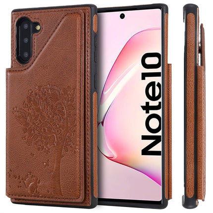 For Galaxy Note 10 Cat Tree Embossing Pattern Shockproof Protective Case with Card Slots & Photo Frame(Brown)-garmade.com