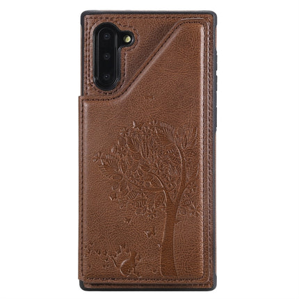 For Galaxy Note 10 Cat Tree Embossing Pattern Shockproof Protective Case with Card Slots & Photo Frame(Brown)-garmade.com
