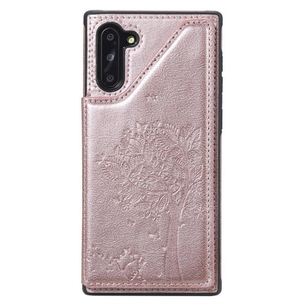 For Galaxy Note 10 Cat Tree Embossing Pattern Shockproof Protective Case with Card Slots & Photo Frame(Rose Gold)-garmade.com