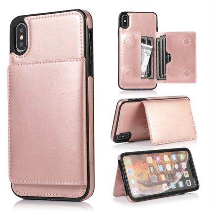 For iPhone X / XS Shockproof PU + TPU Protective Case with Card Slots & Holder(Rose Gold)-garmade.com