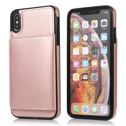 For iPhone X / XS Shockproof PU + TPU Protective Case with Card Slots & Holder(Rose Gold)-garmade.com