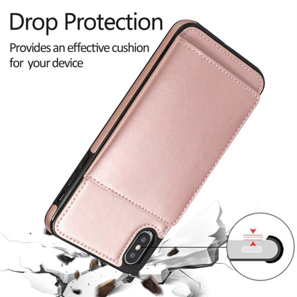 For iPhone X / XS Shockproof PU + TPU Protective Case with Card Slots & Holder(Rose Gold)-garmade.com