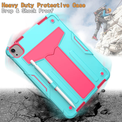 For iPad Air 2022 / 2020 10.9 / iPad Pro 11 T-shaped Bracket Contrast Color Shockproof PC + Silicone Protective Case(Mint Green+Rose Red)-garmade.com
