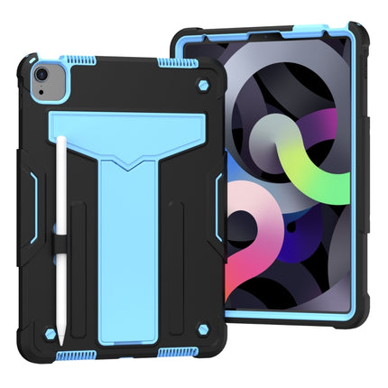 For iPad Air 2022 / 2020 10.9 / iPad Pro 11 T-shaped Bracket Contrast Color Shockproof PC + Silicone Protective Case(Black+Blue)-garmade.com