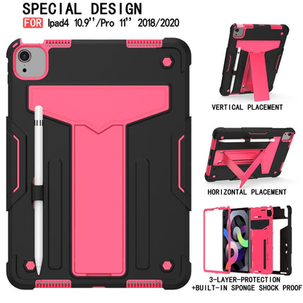 For iPad Air 2022 / 2020 10.9 / iPad Pro 11 T-shaped Bracket Contrast Color Shockproof PC + Silicone Protective Case(Black+Rose Red)-garmade.com
