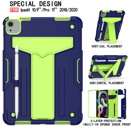 For iPad Air 2022 / 2020 10.9 / iPad Pro 11 T-shaped Bracket Contrast Color Shockproof PC + Silicone Protective Case(Navy+Green)-garmade.com