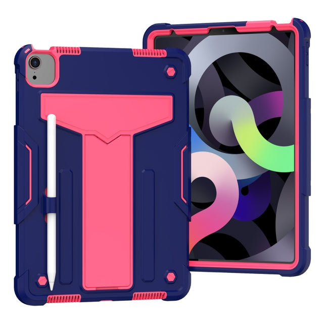 For iPad Air 2022 / 2020 10.9 / iPad Pro 11 T-shaped Bracket Contrast Color Shockproof PC + Silicone Protective Case(Navy+Rose Red)-garmade.com