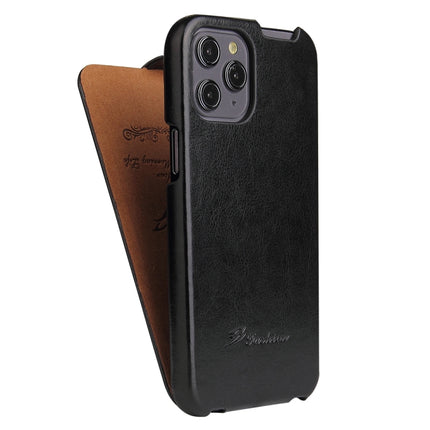 Fierre Shann Retro Oil Wax Texture Vertical Flip PU Leather Case For iPhone 12 mini(Black)-garmade.com