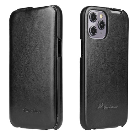 Fierre Shann Retro Oil Wax Texture Vertical Flip PU Leather Case For iPhone 12 mini(Black)-garmade.com