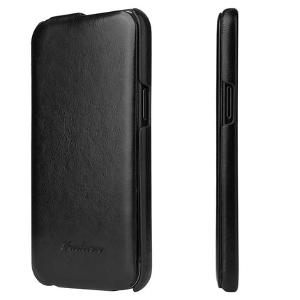 Fierre Shann Retro Oil Wax Texture Vertical Flip PU Leather Case For iPhone 12 mini(Black)-garmade.com