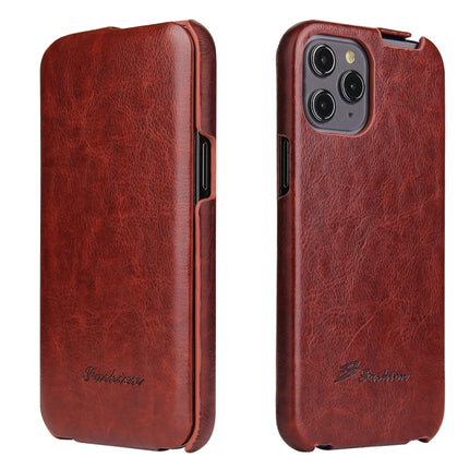 Fierre Shann Retro Oil Wax Texture Vertical Flip PU Leather Case For iPhone 12 Pro Max(Brown)-garmade.com