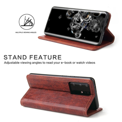 For Samsung Galaxy S20+ Fierre Shann Retro Tree Bark Texture PU Magnetic Horizontal Flip Leather Case with Holder & Card Slots & Wallet(Red)-garmade.com