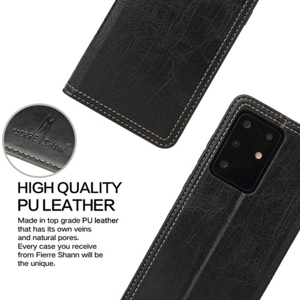 For Samsung Galaxy S20 Ultra Fierre Shann Retro Tree Bark Texture PU Magnetic Horizontal Flip Leather Case with Holder & Card Slots & Wallet(Black)-garmade.com