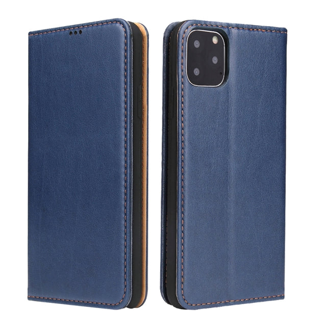 Fierre Shann PU Genuine Leather Texture Horizontal Flip Leather Case with Holder & Card Slots & Wallet For iPhone 11(Blue)-garmade.com