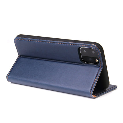 Fierre Shann PU Genuine Leather Texture Horizontal Flip Leather Case with Holder & Card Slots & Wallet For iPhone 11(Blue)-garmade.com