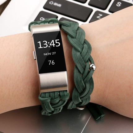 For Fitbit Charge 2 Weave Leather Replacement Strap Watchband(Green)-garmade.com