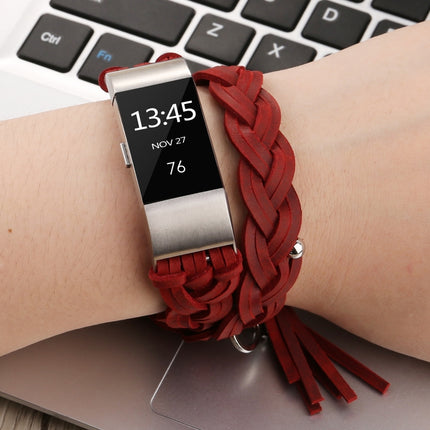 For Fitbit Charge 2 Weave Leather Replacement Strap Watchband(Red)-garmade.com