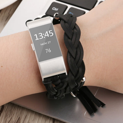 For Fitbit Charge 2 Weave Leather Replacement Strap Watchband(Black)-garmade.com