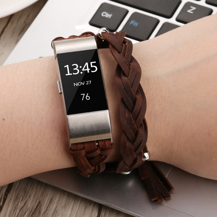 For Fitbit Charge 2 Weave Leather Replacement Strap Watchband(Brown)-garmade.com