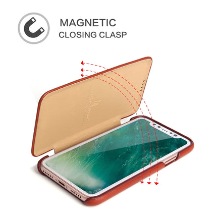 Fierre Shann Business Magnetic Horizontal Flip Genuine Leather Case For iPhone X / XS(Brown)-garmade.com